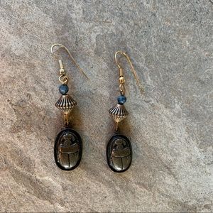 Hieroglyph Engraved Scarab Beetle Egyptian Earring